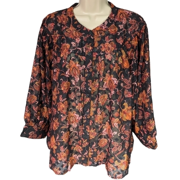 Ophelia Roe NWT Floral Sheer Top Sz 3X - Picture 1 of 13